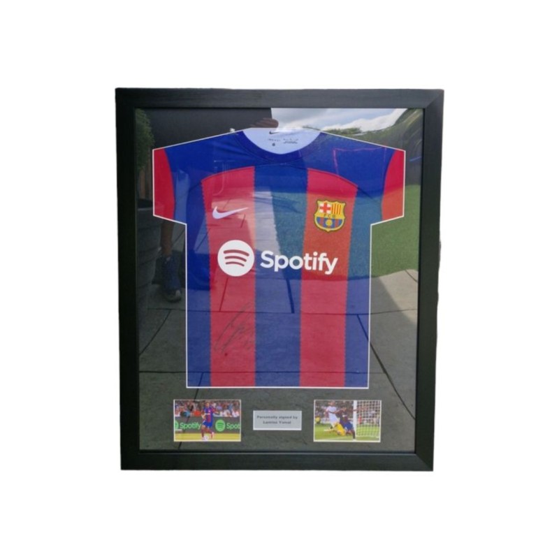 Lamine Yamal's FC Barcelona 2023/24 Signed and Framed Shirt