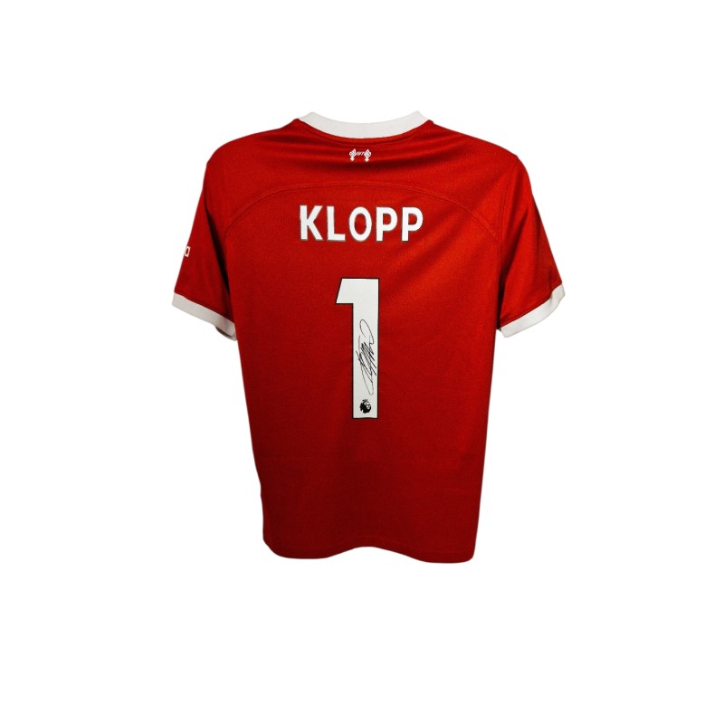 Maglia da calcio ufficiale del Liverpool 2023-24 con autografo di Jürgen Klopp
