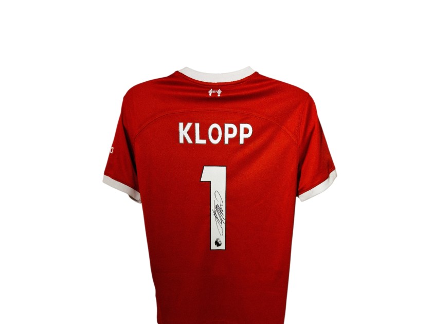 Maglia da calcio ufficiale del Liverpool 2023-24 con autografo di Jürgen Klopp