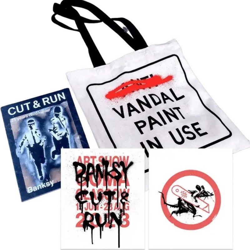 "Cut and Run Bundle (Book + Tote Bag Set + Poster Set)" by Banksy