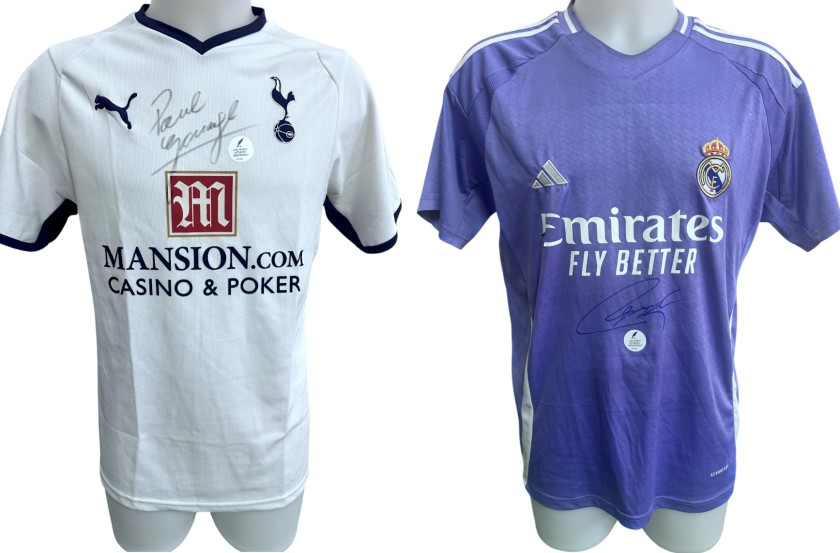 Collection of Two Tottenham Hotspur and real Madrid Official and Replica Shirts - Signed by Paul Gascoigne and Roberto Carlos