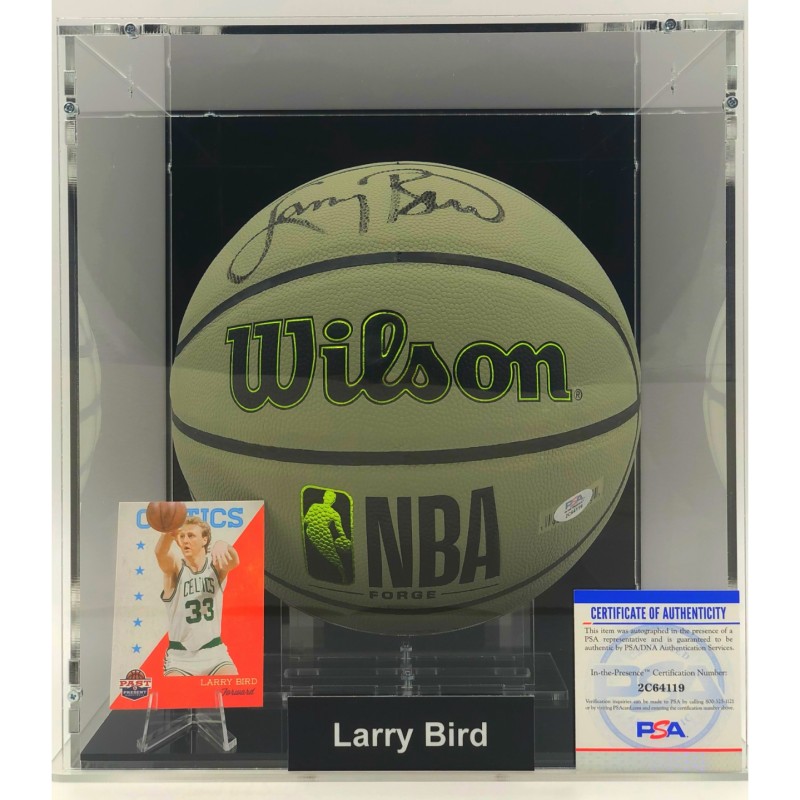 Larry Bird Signed Basketball In Display Case