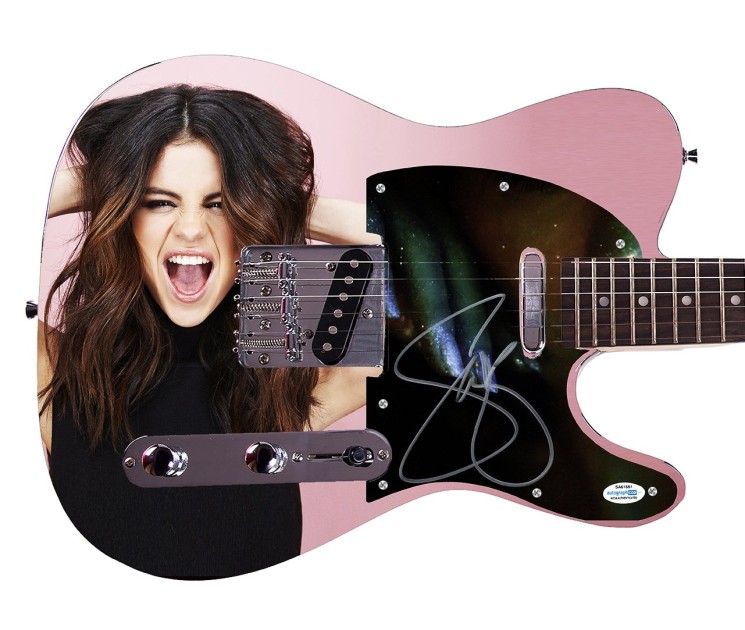 Selena Gomez Signed Custom Graphics Guitar