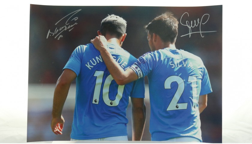 "Manchester City Legends Sergio Aguero and David Silva" Signed Picture