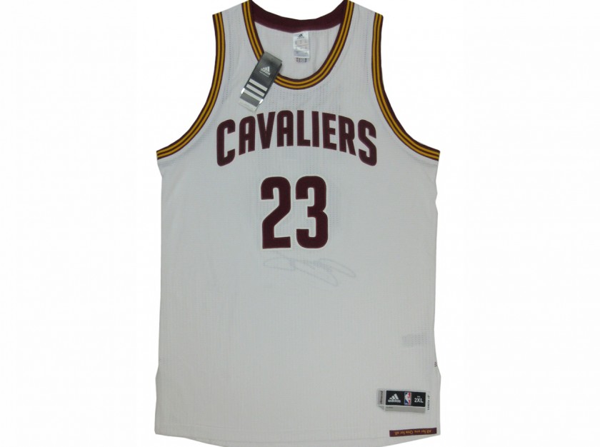 Official Replica Cleveland Cavaliers White Basketball Jeresy Signed by LeBron James