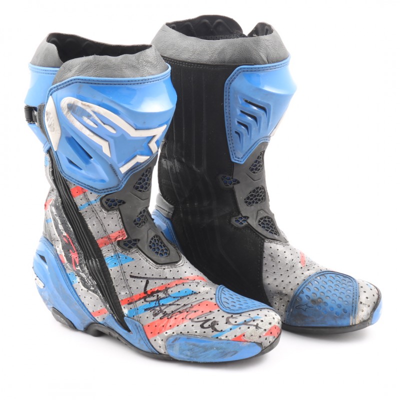 Racing Boots Worn and Signed by Motorbike Racer Andrea Dovizioso 