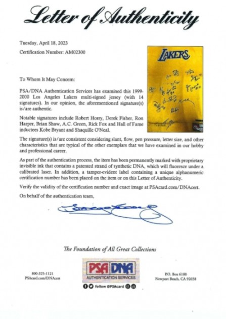 Bryant's Official LA Lakers Signed Jersey - CharityStars