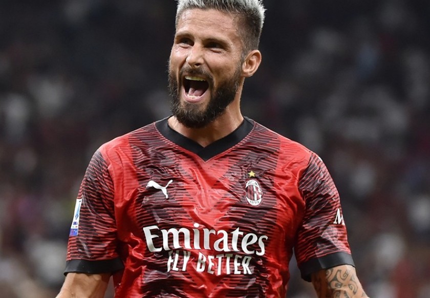 Giroud's AC Milan 2023/24 Shirt, Signed with Personalized Dedication