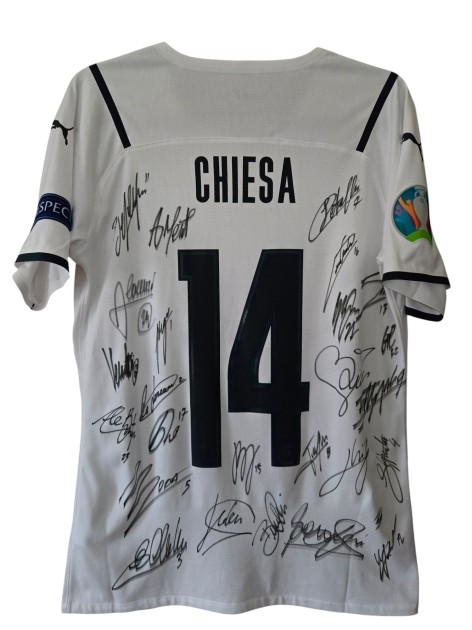 Chiesa's Italy vs Belgium Match-Issued Shirt, Euro 2020 - Signed by the Team