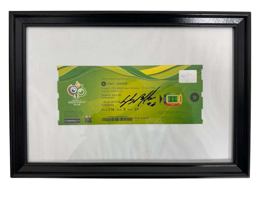 Biglietto Italia vs Ghana, WC 2006 - Incorniciato e Autografato da Buffon