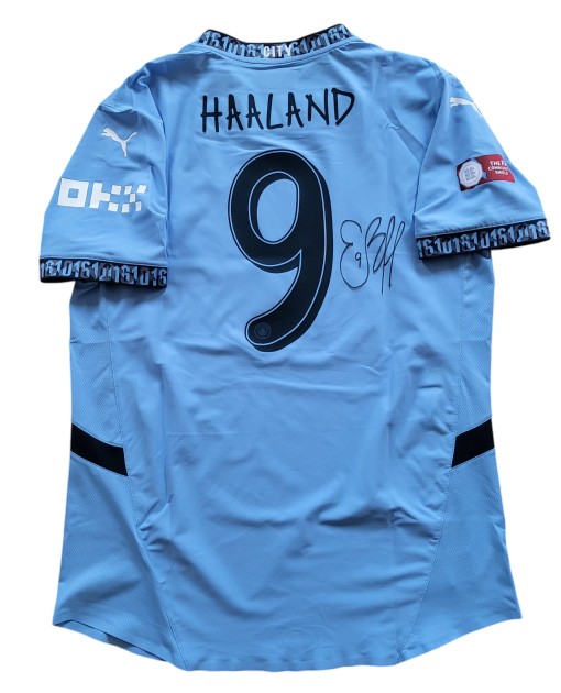 Maglia Haaland Preparata, Manchester City vs Manchester United 2024 - Autografata