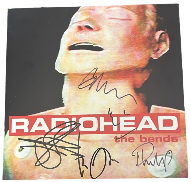 LP in vinile e cartolina firmati "The Bends" dei Radiohead