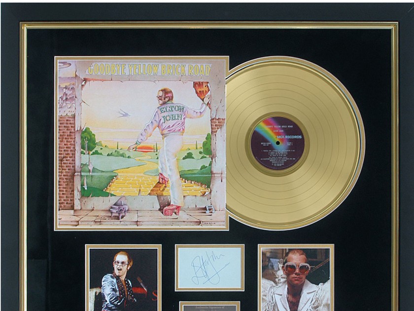 Elton John Hand Signed Yellow Brick Road Gold Disc Presentation