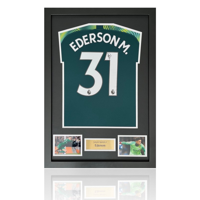 Ederson Moraes Manchester City Signed And Framed Home Shirt