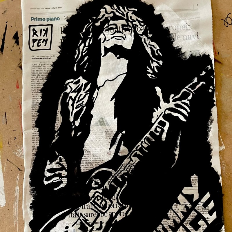 Jimmy Page – Unique Artwork on Newspaper by RikPen