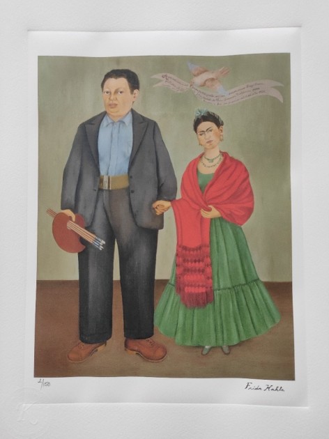 "Frida and Diego Rivera" Lithograph Signed by Frida Kahlo