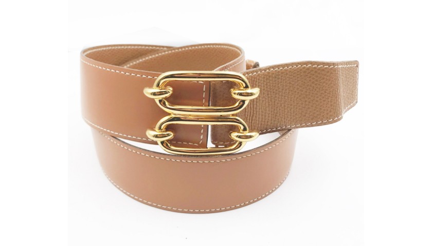 Hermes Gold Plated Double Buckle Wide Belt