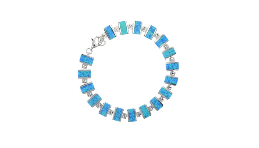 Sterling Silver Created Blue Opal Bracelet