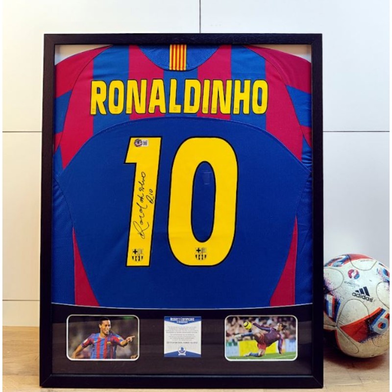 Ronaldinho's FC Barcelona Signed and Framed Shirt