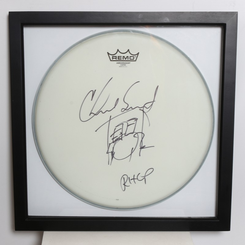 Membrana di tamburo autografata da Chad Smith, Red Hot Chili Peppers - incorniciata