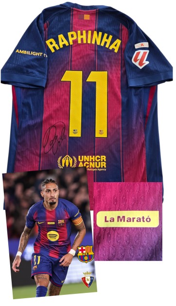 Raphinha's Match-Issued Shirt, Barcelona vs Osasuna 2025 - Signed with Special Patch "La Maratò"