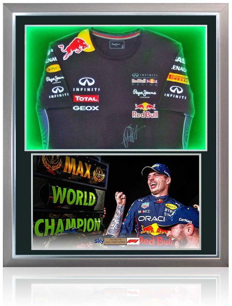 Max Verstappen Signed Red Bull T-Shirt Presentation with LED Lighting