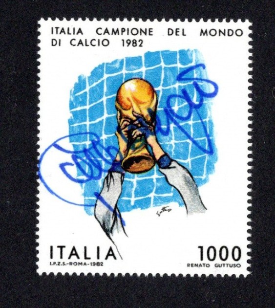 1,000 Lire 1982 Fifa World Cup - Stamp Signed by Giancarlo Antognoni