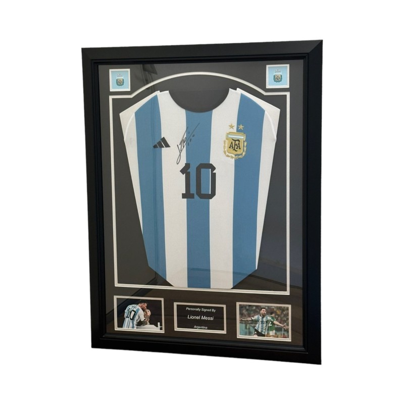 Lionel Messi's 2022/23 Argentina Signed And Framed Shirt