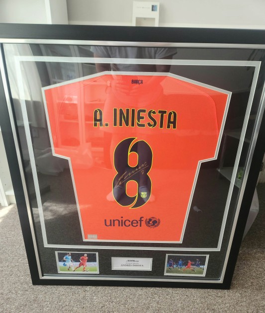 Iniesta's FC Barcelona 2014/15 Signed and Framed Away Shirt