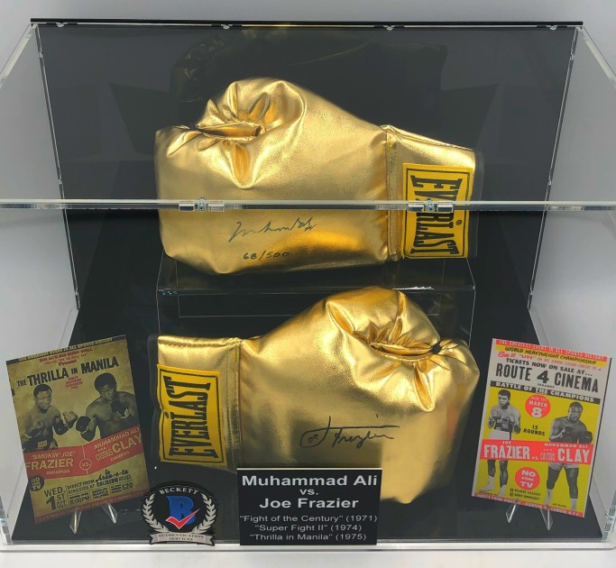 Muhammad Ali And Joe Frazier Signed Boxing Glove Display