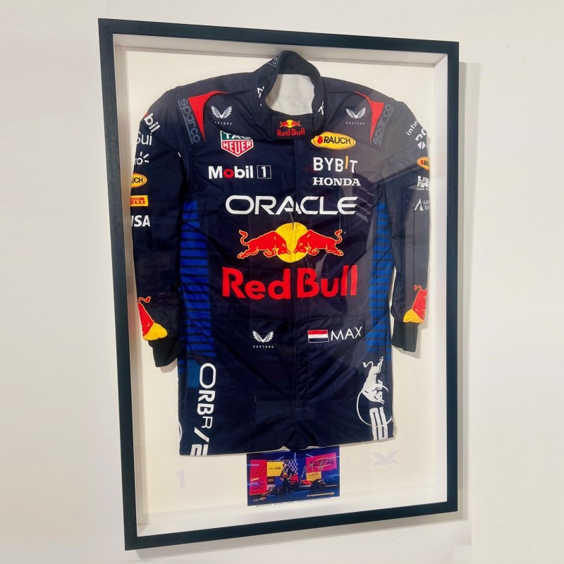 Max Verstappen 2024 Replica Race Suit with Signed Card and Frame