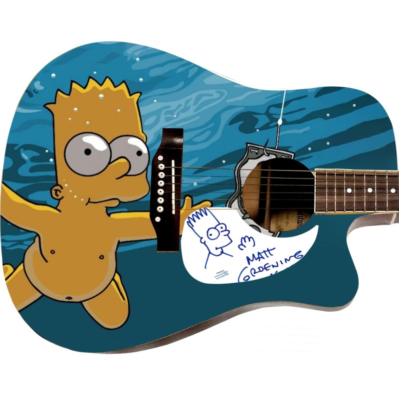 Matt Groening Signed Graphics Acoustic Guitar with Bart Sketch