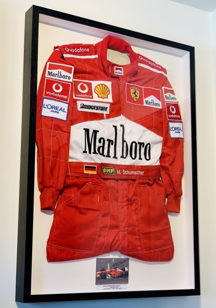 Michael Schumacher 2002 Race Overalls with Signed Official Drivers Card