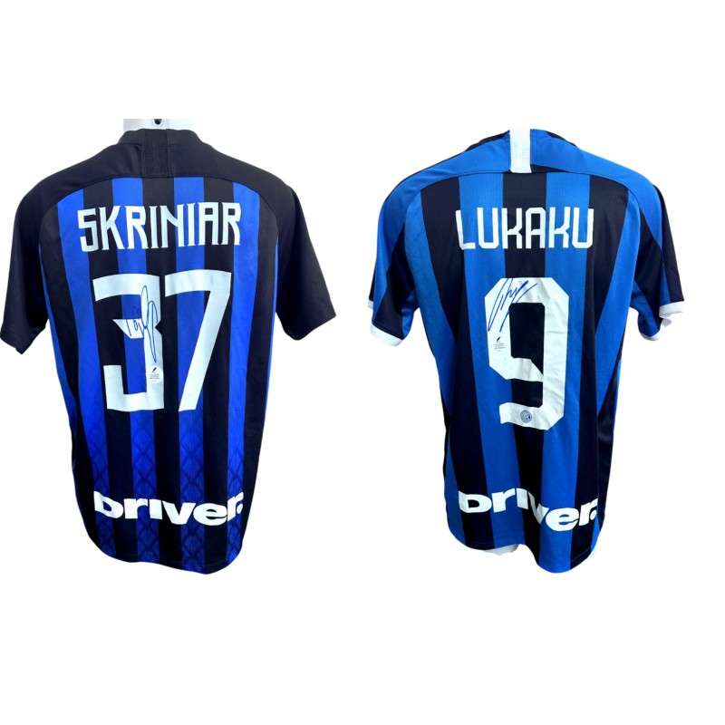 Collection of Two Inter Replica Shirts - Signed by Milan Skriniar and Romelu Lukaku