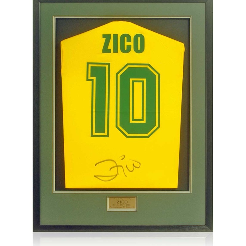 Zico's Brazil Signed and Framed Shirt 