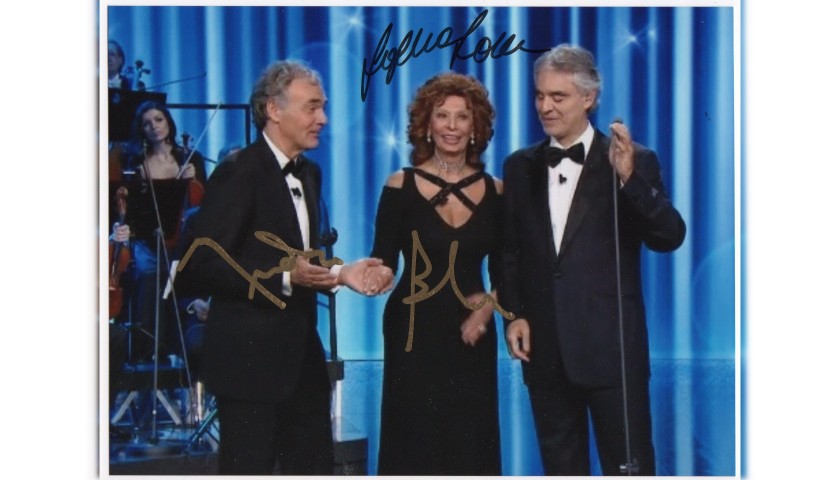 Photograph Signed by Sophia Loren and Andrea Bocelli