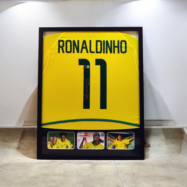 Ronaldinho's Brazil 2002 Signed And Framed Shirt