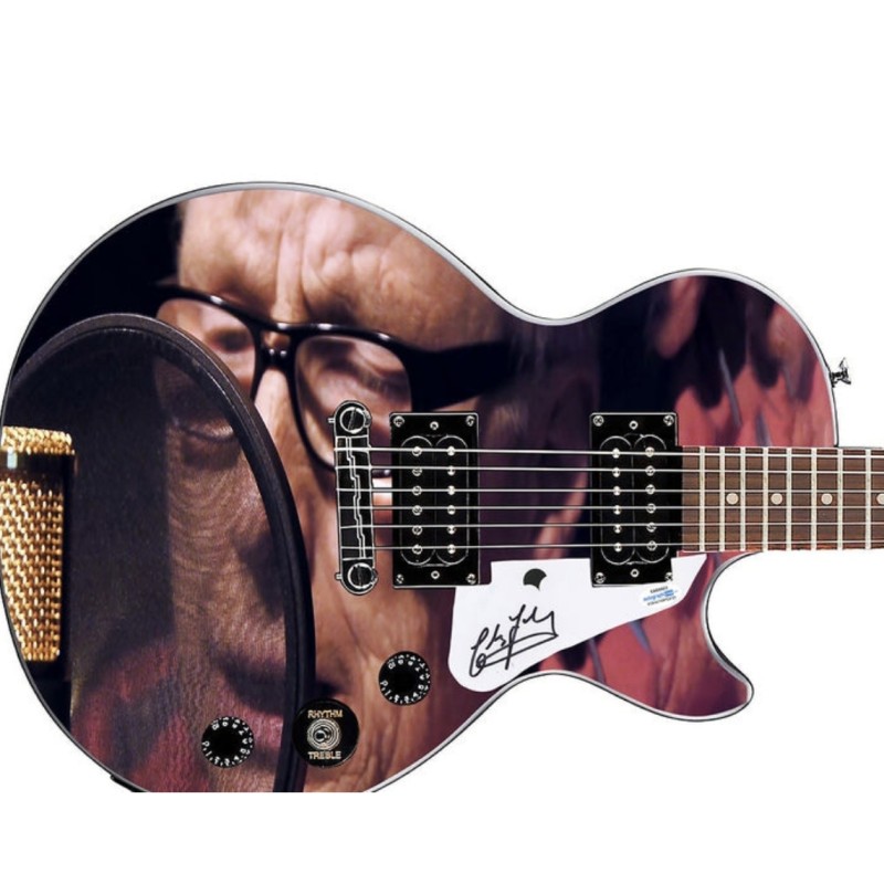 Chris Farlowe Signed Pickguard on a Custom Epiphone Les Paul Guitar