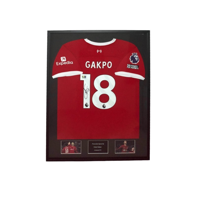 La maglia firmata e incorniciata di Cody Gakpo del Liverpool FC 2022/23