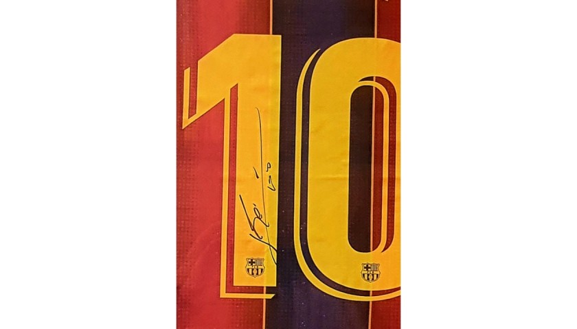 Leo Messi Signed FC Barcelona Jersey 2020-21 COA framed.