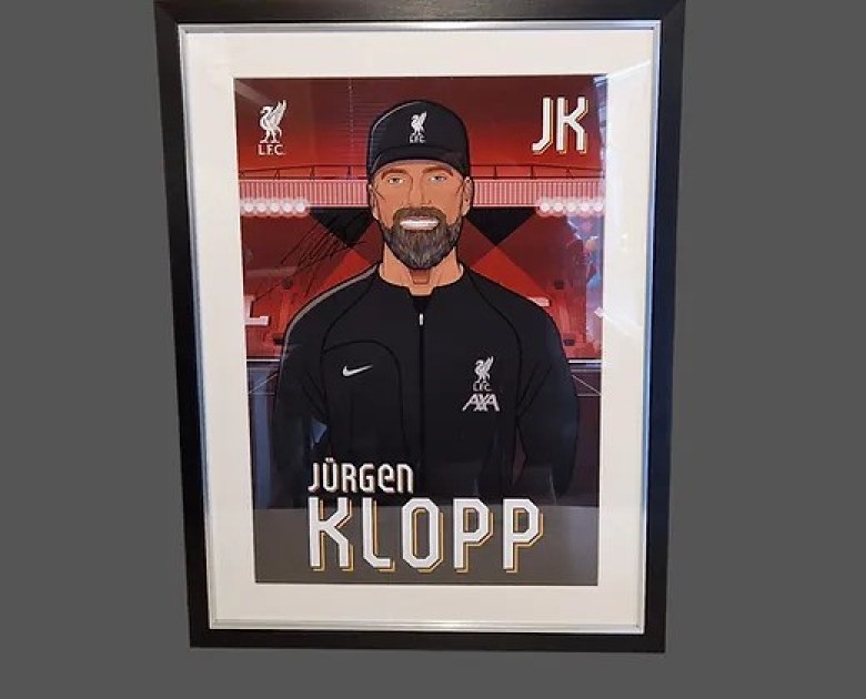 Poster del Liverpool firmato e incorniciato da Jurgen Klopp