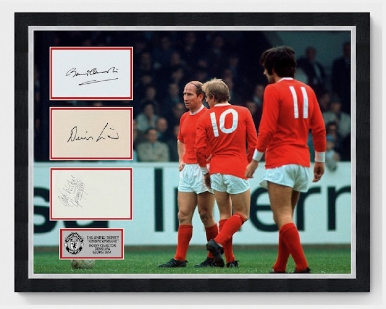 Bobby Charlton, Denis Law And George Best The United Holy Trinity Signed Display