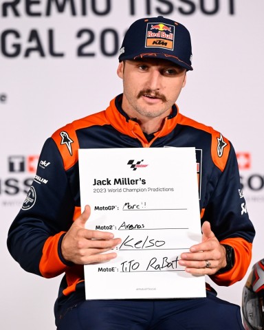 Jack Miller's Signed 2023 World Champion Predictions Board from the First Official Press Conference of the 2023 MotoGP™ Season