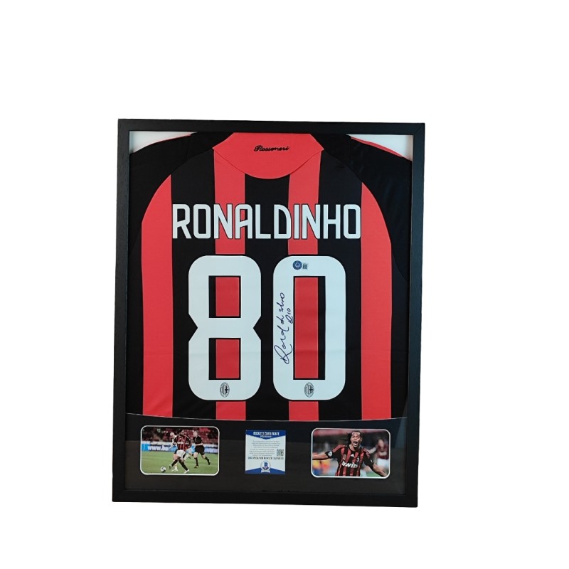 Ronaldinho's AC Milan Signed Shirt in a Deluxe High-Quality Frame