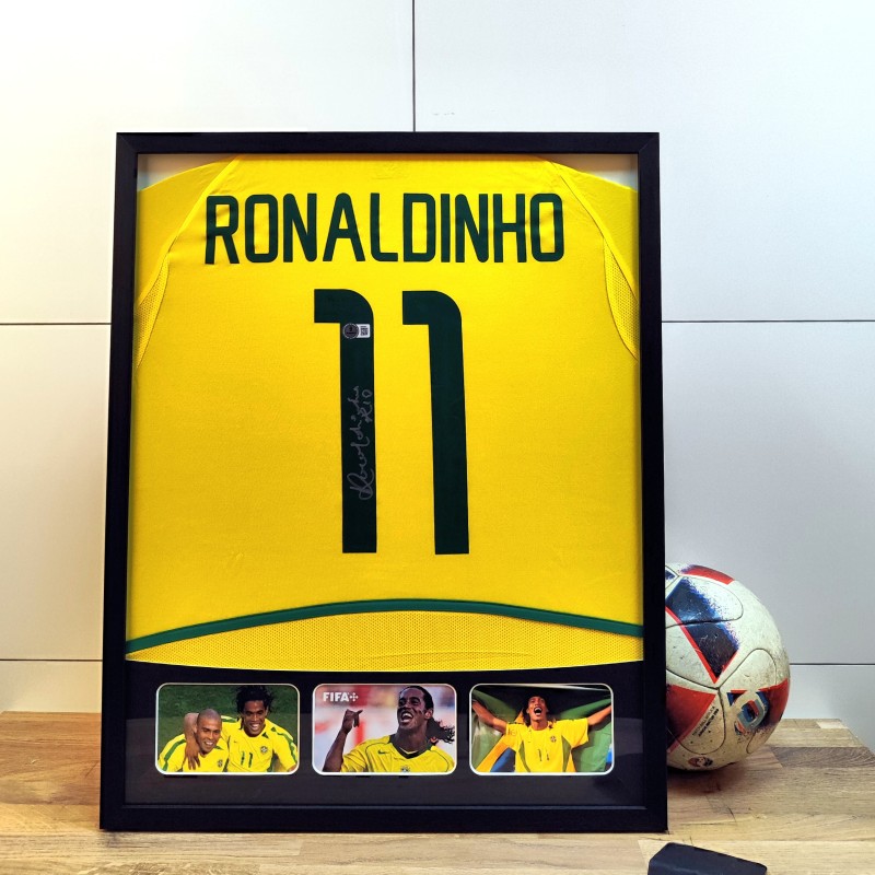 Ronaldinho's Brazil 2002 Signed And Framed Shirt