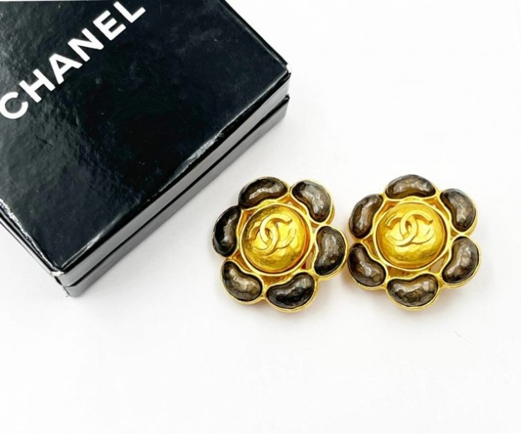 Chanel Brown Stone Flower Clip on Earrings - CharityStars