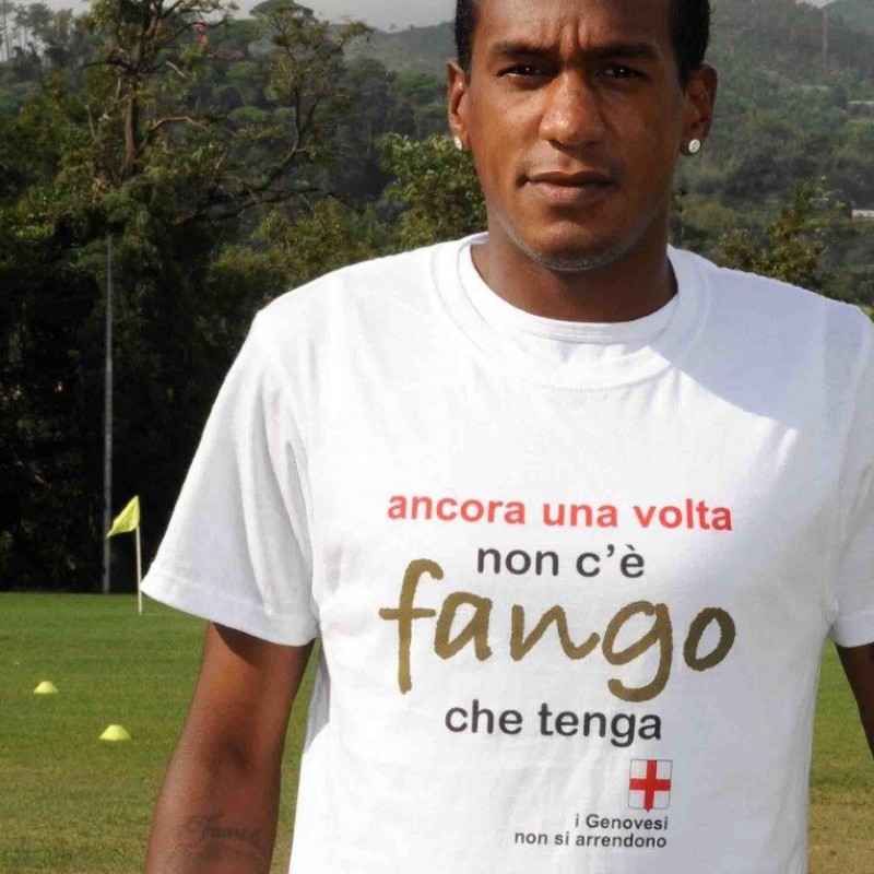 Maglia Edenilson “Non c’è fango che tenga” indossata in Genoa–Empoli, Serie A 2014/2015 - firmata