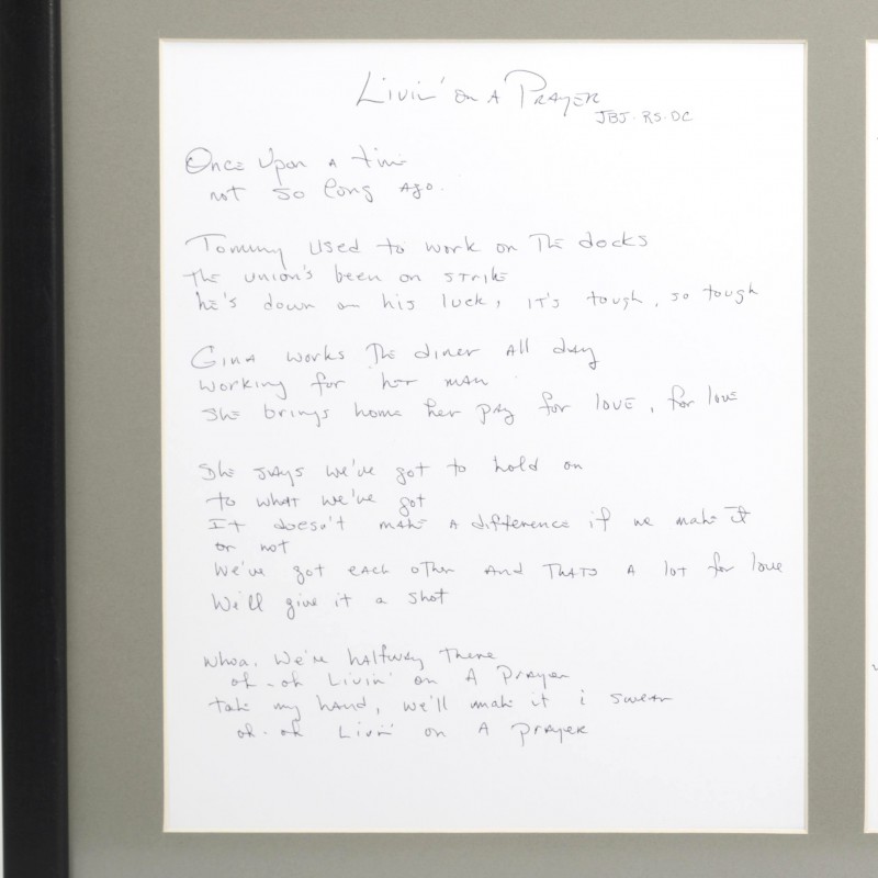 Bon Jovi "Livin' On A Prayer" Handwritten Lyrics