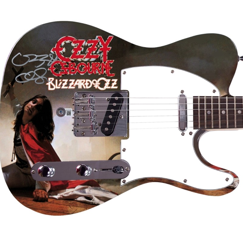 Ozzy Osbourne Signed Blizzard Of Ozz Graphics Photo Guitar