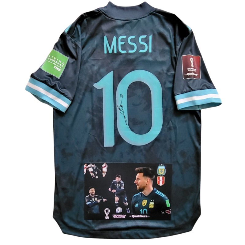 Maglia Messi Argentina vs Perù Preparata, Qualificazioni Mondiali 2021 - Autografata